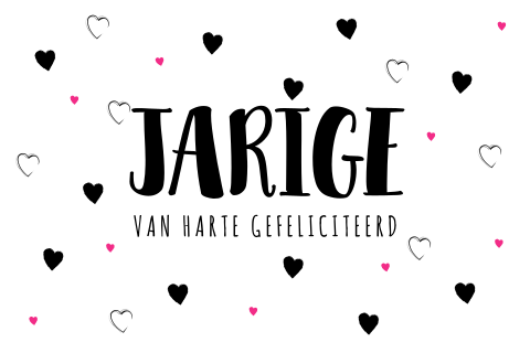 Trendy verjaardagskaart zwart-wit met vele hartjes