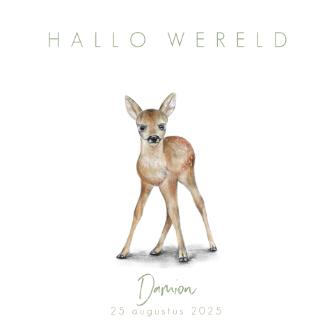 Geboorteposter met een tekening van een schattig baby hertje