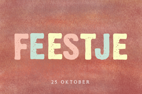 Uitnodiging feestje aarde tinten en gekleurde letters