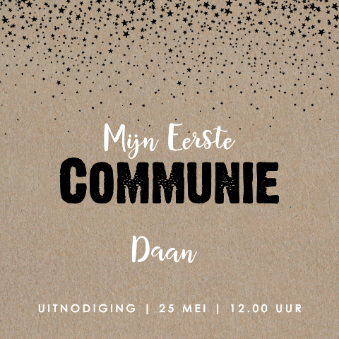 Communie uitnodiging jongen echt kraft papier sterren