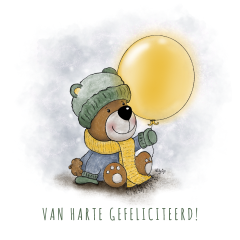 Verjaardagskaart kind tekening lief beertje met grote ballon