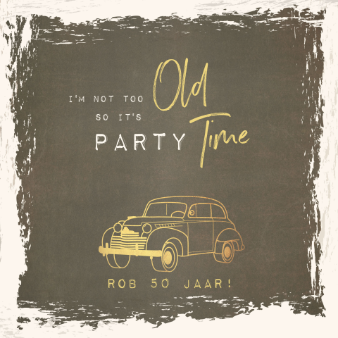 Uitnodiging vintage met goudkleurige oldtimer