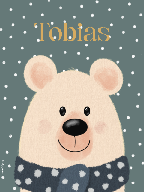 Kinderkamerposter beertje met sjaal en stipjes – Tobias