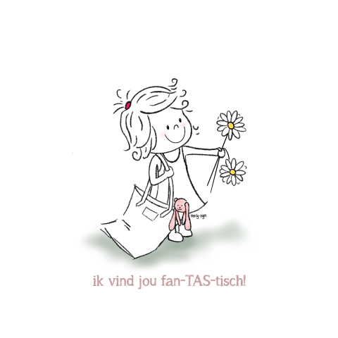 Wenskaart Sweeties lief meisje met bloemen en tas