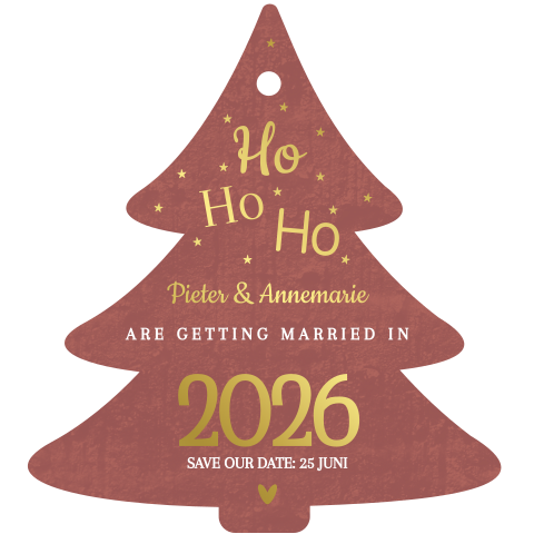 Kerstboom save the date kerstkaart - terra met goudfolie