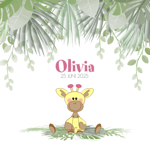 Geboortekaartje meisje botanische stijl met een lief girafje Olivia