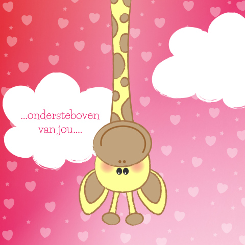 Grappige valentijnskaart girafje in de wolken