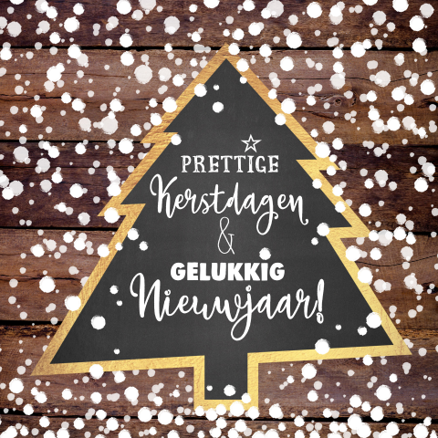 Stoere kerstkaart hout kerstboom en sneeuw