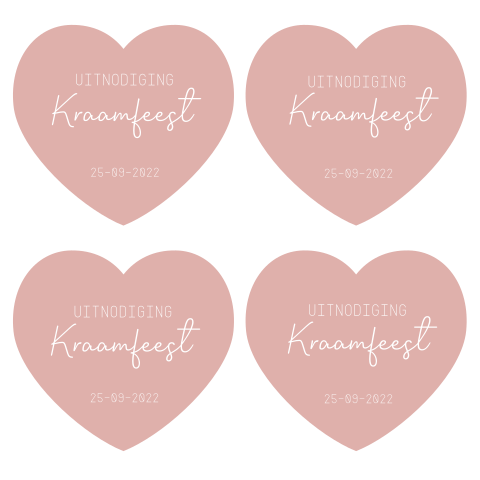 Kraamfeest labelkaart hartjes vorm roze