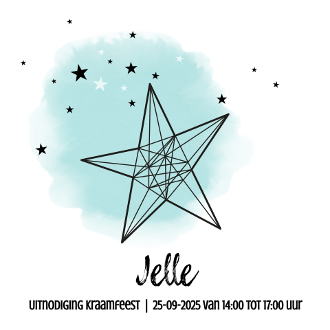 Uitnodiging kraamfeest waterverf en geometrische ster Jelle