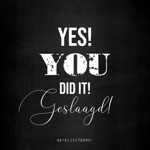 Geslaagd! Stoere zwart-wit felicitatie kaart