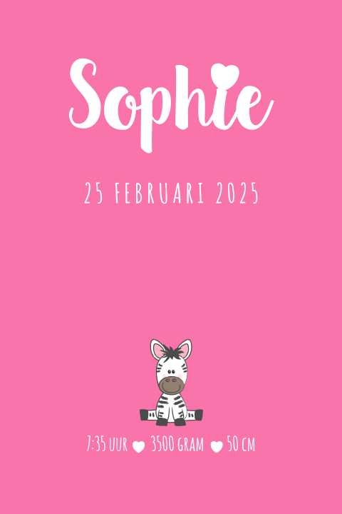 Geboorteposter met zebra en hartje