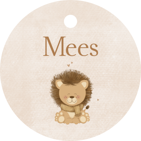 Ronde labeltjes met lief leeuwtje in warme beigetinten | 16 stuks