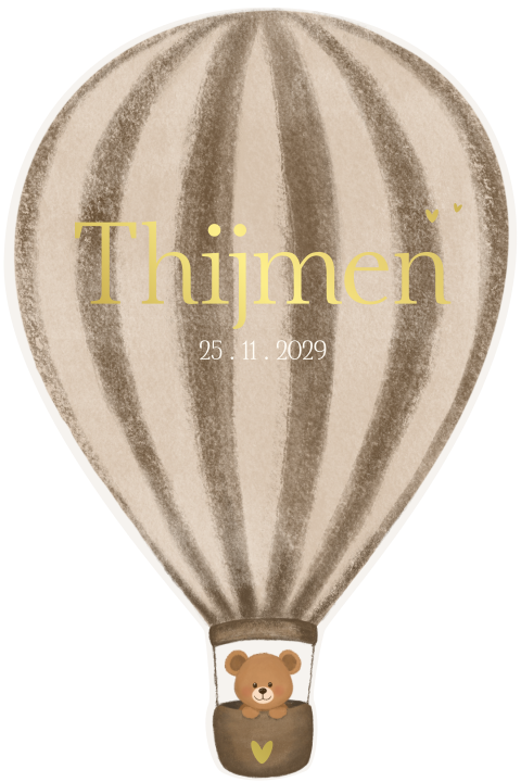 Geboortekaartje jongen luchtballon vorm met teddybeer