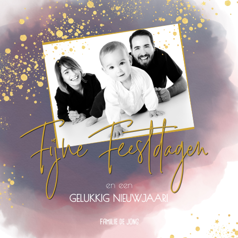 Hippe kerstkaart met foto waterverf en goud sterren en stippen