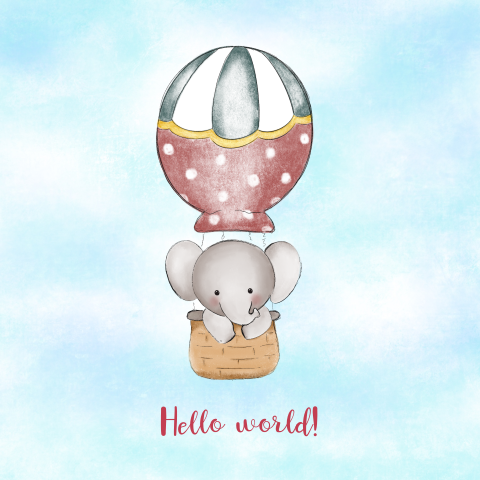Felicitatie geboorte tekening luchtballon met olifantje