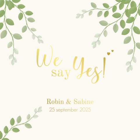 Trouwkaart botanische sferen met goudfolie