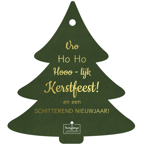 Zakelijke kerstkaart kerstboom vorm met logo en goudfolie