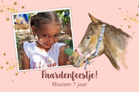Kinderfeest uitnodiging met een lief paard voor een paardenfeestje