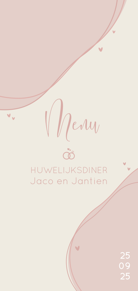 Menukaart huwelijksdiner organische vormen in pasteltinten
