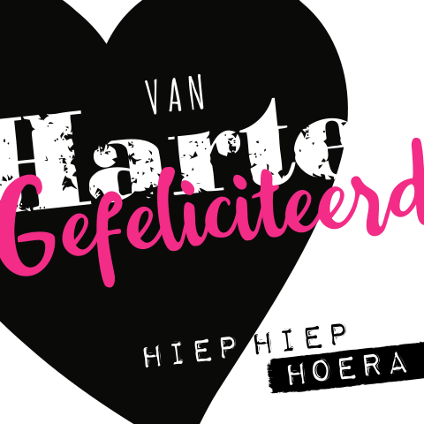 Hippe verjaardagskaart zwart wit roze met groot hart