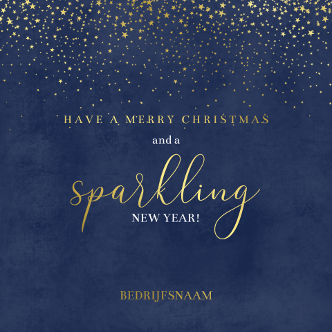 Stijlvolle zakelijke kerstkaart met goudfolie sterren en ronde hoeken