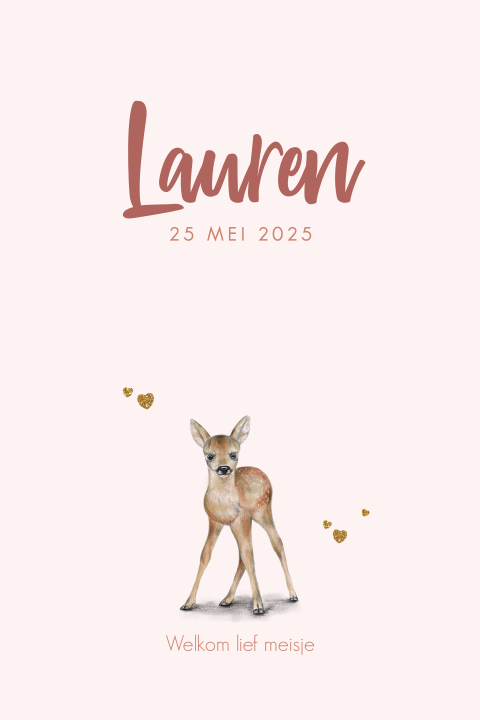 Lief geboortekaartje meisje potloodtekening hertje