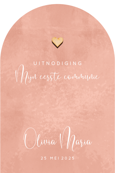 Communie kaart boogvorm en een echt houten hart