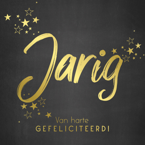Luxe verjaardagskaart met goudfolie krijtbord jarig