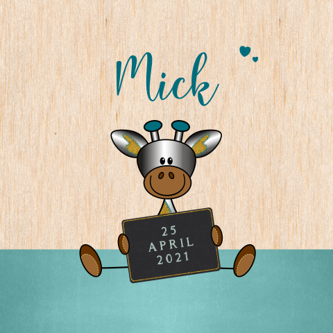 HOUT Geboortekaartje jongen zilver girafje krijtbord Mick