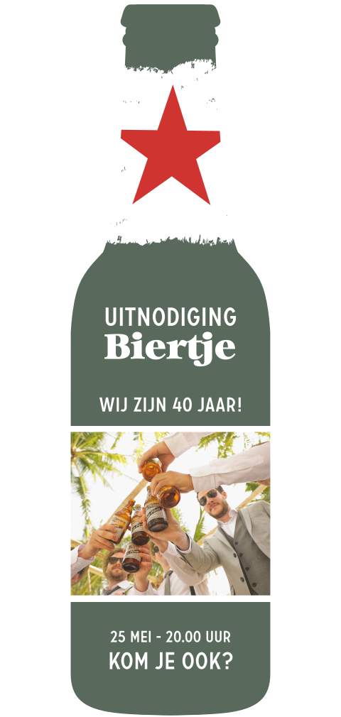 Originele uitnodiging mannen in vorm van bierflesje 