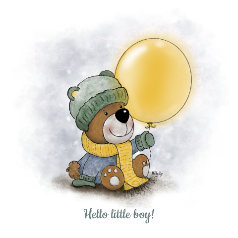 Felicitatie kaart geboorte jongen tekening lief beertje