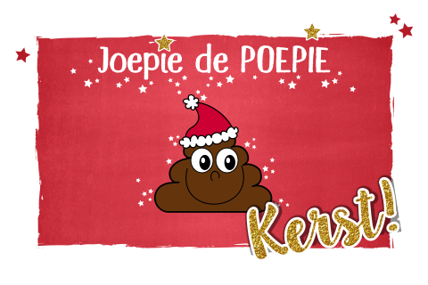 Grappige kerstkaart met een drol emoji en kerstmuts