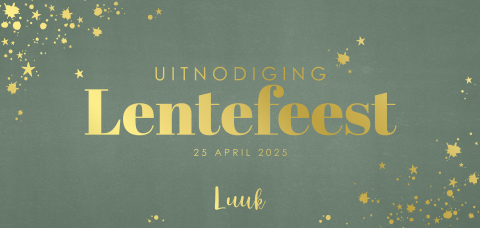 Stoere en luxe lentefeest uitnodiging jongens goudfolie verfspatten