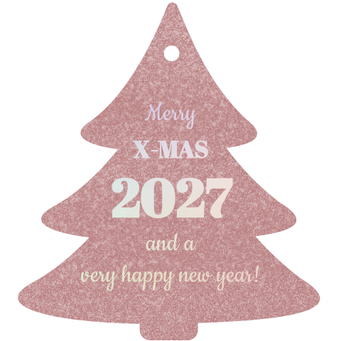 Kerstkaart 2027 roze kerstboom holografische folie
