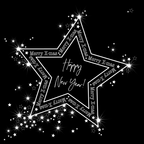 Sprankelende zwarte kerstkaart met witte sterren