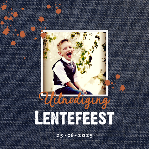 Lentefeest uitnodiging jongen stoer blauw met foto