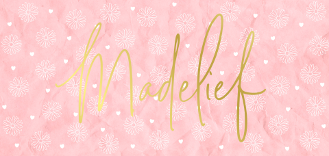 Hippe roze geboortekaart goudfolie bloemen patroon madelief