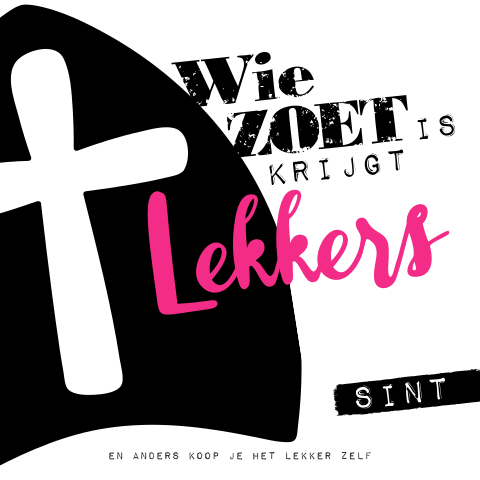 Grappige en stoere Sinterklaaskaart zwart wit roze met een mijter