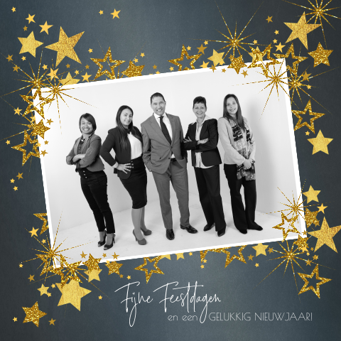 Zakelijke kerstkaart met foto Stijlvol blauw sterren