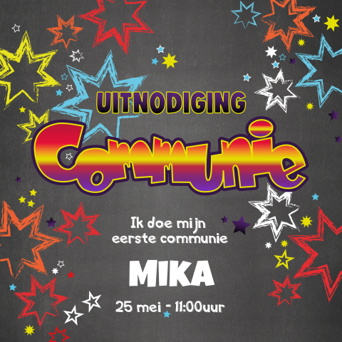 Communie uitnodiging jongen krijtbord en graffiti
