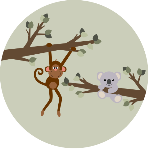 Behangcirkel aapje en koalabeer Ø 100 cm