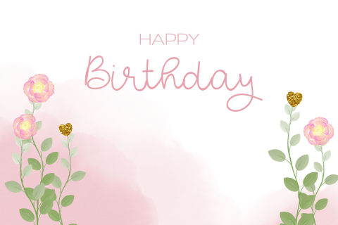 Verjaardagskaart roze waterverf en bloemen