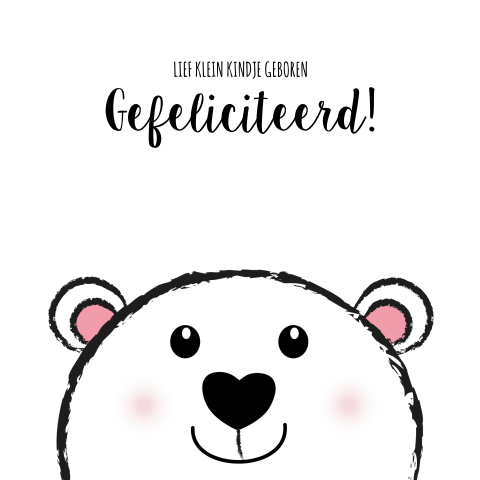 Felicitatie geboorte jongen of meisje zwart wit met ijsbeer