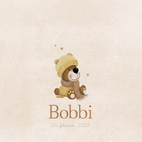Geboortekaartje unisex met lief winter beertje - Bobbi