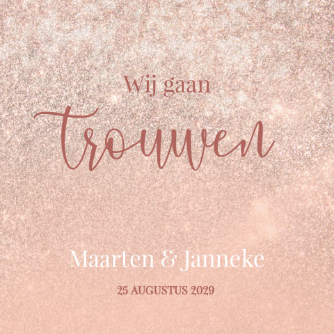 Trouwkaart – Rosé Romance | Luxe roségoud glitterlook