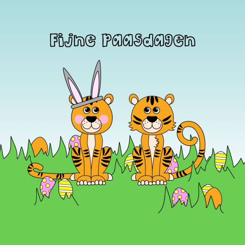 Pasen grappige paaskaart met tijgertjes en eitjes