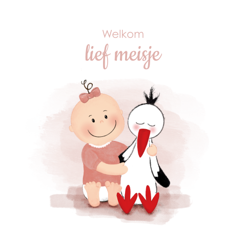 Felicitatie geboorte meisje schattige baby en ooievaar