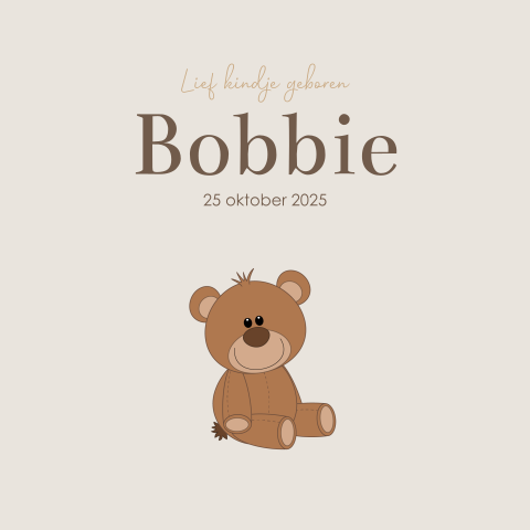 Neutraal geboortekaartje met lief teddybeertje