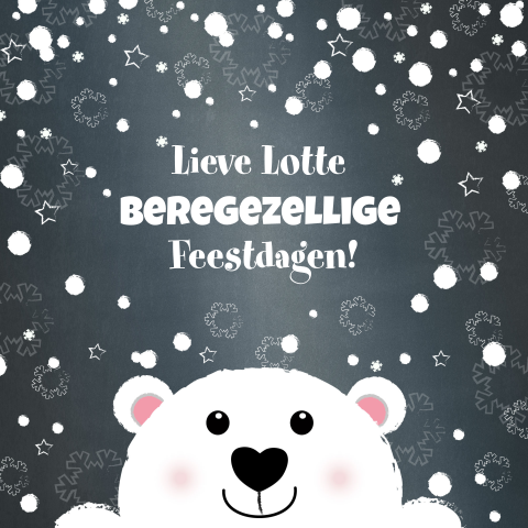 Beregezellige kerst wenskaart ijsbeer sneeuw en naam